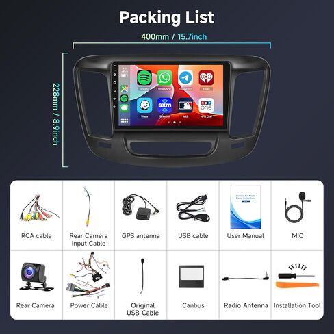 راديو سيارة 2G+64G لكرايسلر 200 200C 200S 2015-2019 Android Car Stereo Carplay Wireless Android Auto، شاشة لمس Hodozzy 9 بوصة مع GPS/WiFi/Bluetooth، FM RDS، وصلة مرآة، كاميرا احتياطية in Kuwait