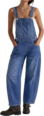 luvamia Denim Overalls for Women Barrel Leg Baggy Loose Fit Bib Stretchy Jean Jumpsuit Adjustable Strap Casual Overall in Saudi Arabia