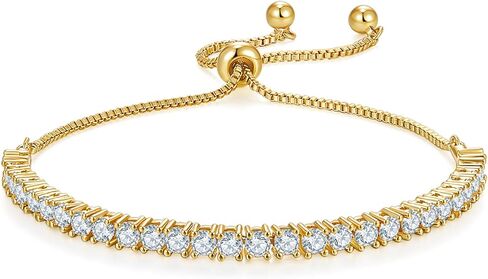 MINDDHA 14K Gold/White Gold Plated Cubic Zirconia Tennis Bracelet | Silver, Gold Bracelets for Women | Elegant CZ Tennis Bracelet for Women, Thin, Dainty, & Classic, Size 6-8 Inch in Saudi Arabia