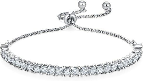MINDDHA 14K Gold/White Gold Plated Cubic Zirconia Tennis Bracelet | Silver, Gold Bracelets for Women | Elegant CZ Tennis Bracelet for Women, Thin, Dainty, & Classic, Size 6-8 Inch in Saudi Arabia