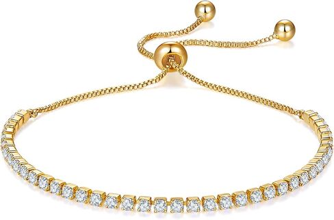 MINDDHA 14K Gold/White Gold Plated Cubic Zirconia Tennis Bracelet | Silver, Gold Bracelets for Women | Elegant CZ Tennis Bracelet for Women, Thin, Dainty, & Classic, Size 6-8 Inch in Saudi Arabia