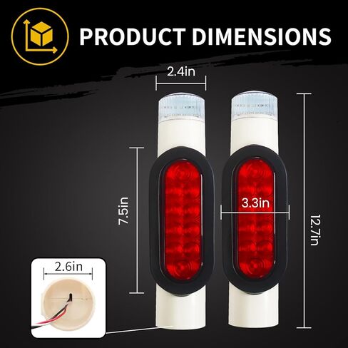Aila قطعتان من أضواء عمود دليل مقطورة القارب، IP67 مصابيح LED مقاومة للماء من PVC، مصابيح عكسية لإشارة الفرامل الغاطسة 12 فولت لدليل المقطورة in Saudi Arabia
