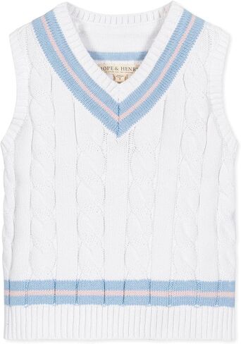 Hope & Henry Boys’ Organic V-Neck Argyle Sweater Vest | 100% GOTS-Certified Organic Cotton | Classic Intarsia Design, Blue, 5 in Saudi Arabia