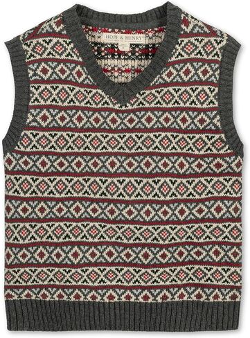 Hope & Henry Boys’ Organic V-Neck Argyle Sweater Vest | 100% GOTS-Certified Organic Cotton | Classic Intarsia Design, Blue, 5 in Saudi Arabia