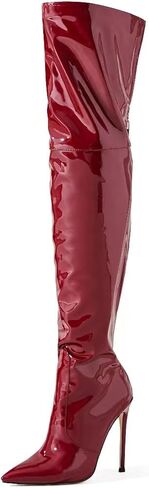 Metallic boots for women Over the knee high boots Sexy pink Burgundy thigh high boots Pointed toe Back Zipper stiletto heels green brown Black stripper high heel boots in Saudi Arabia