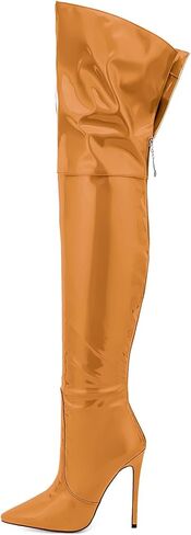 Metallic boots for women Over the knee high boots Sexy pink Burgundy thigh high boots Pointed toe Back Zipper stiletto heels green brown Black stripper high heel boots in Saudi Arabia