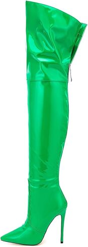 Metallic boots for women Over the knee high boots Sexy pink Burgundy thigh high boots Pointed toe Back Zipper stiletto heels green brown Black stripper high heel boots in Saudi Arabia