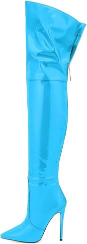 Metallic boots for women Over the knee high boots Sexy pink Burgundy thigh high boots Pointed toe Back Zipper stiletto heels green brown Black stripper high heel boots in Saudi Arabia