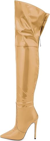 Metallic boots for women Over the knee high boots Sexy pink Burgundy thigh high boots Pointed toe Back Zipper stiletto heels green brown Black stripper high heel boots in Saudi Arabia