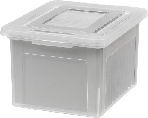 IRIS USA File Box, Plastic File Organizer Box With Lids, Letter/Legal File, Important Document Box, Portable Storage Filing Bin, Stackable Nestable, Clear/Blue 35 Qt. 3 Pack in Kuwait