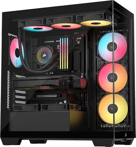 CORSAIR 3500X RS-R ARGB Mid-Tower PC Case – 3X Pre-Installed RS120-R ARGB Fans, GPU Anti-Sag Arm, Fits up to 10x 120mm Fans, Reverse Connection Motherboard Compatible – Black in Saudi Arabia