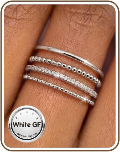 حلقات LOYALLOOK قابلة للتكديس للنساء غير مشوهة وعصرية وأنيقة ومفصلة مطلية بالذهب عيار 14 قيراط ومكدسة من الزركونيا الرقيقة ومجموعة خواتم الإبهام البسيطة بيان وعد فرق الزفاف خاتم الخطوبة مقاس 5-10 in Saudi Arabia