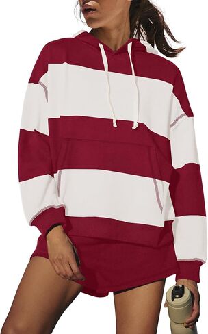 SENSERISE Women Striped Workout Set 2 Piece Outfits Matching Lounge Sets Oversized Hoodies Shorts Sets Travel Sweatsuits in Saudi Arabia