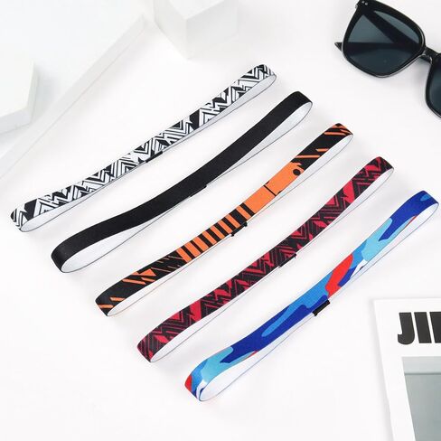 Thin Sports Headbands for Women, Men & Kids - 5 Pack Elastic Skinny Sweatbands, No-Slip Soft Hair Bands for Running, Workout, Yoga, Tennis, Basketball, Soccer, Football - Black in Saudi Arabia