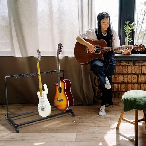 PrecisionAuto Multiple Guitar Stand, 7 Holder Multi Guitar Rack with Folding Design, Display Guitar Display Rack with Thick Rubber Padding Guitar Holder for Classical Acoustic Electric Bass in Saudi Arabia