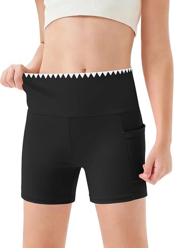 Kislio Girls Athletic Shorts Kids Workout High Waisted Biker Shorts with Pockets Yoga Dance Shorts Teen Summer Clothes in Saudi Arabia