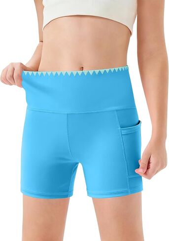 Kislio Girls Athletic Shorts Kids Workout High Waisted Biker Shorts with Pockets Yoga Dance Shorts Teen Summer Clothes in Kuwait