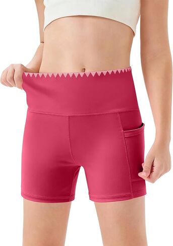 Kislio Girls Athletic Shorts Kids Workout High Waisted Biker Shorts with Pockets Yoga Dance Shorts Teen Summer Clothes in Kuwait