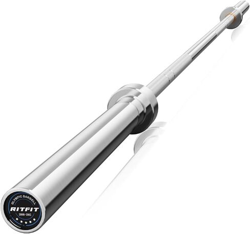 RitFit Elite 7ft Olympic Barbell، قضيب حديد قوي بوزن 45 رطلًا لرفع الأثقال ورفع الأثقال، قضيب أولمبي متفوق مع سعة تحميل استثنائية تبلغ 500 رطل، شريط وزن للوحات القياسية مقاس 2 بوصة in Kuwait