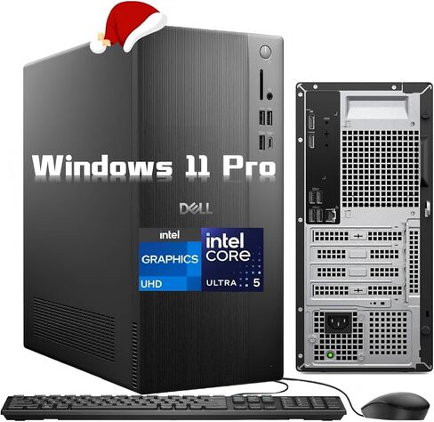 كمبيوتر سطح المكتب Dell Tower، معالج Intel 10-Core Ultra 5-225، وذاكرة وصول عشوائي DDR5 بسرعة 32 جيجابايت بسرعة 5600MT/s، ومحرك أقراص SSD سعة 1 تيرابايت M.2 PCIe، ورسومات Intel UHD، وWi-Fi 6، ونظام التشغيل Windows 11 Pro، مع لوحة مفاتيح وماوس وملحقات in Saudi Arabia