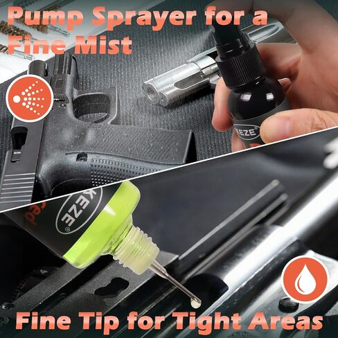 طقم تشحيم منظف بندقية Keze Gun Oil CLP - 2 أوقية. بخاخ مضخة رذاذ ناعم و1 أونصة. رقع تنظيف مزيتة بإبرة، مسحات تنظيف، صيانة ممتازة، مذيب زيت صناعي وقائي ضد الصدأ in Kuwait