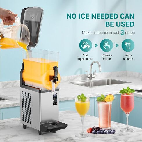 45L 110V Commercial Slushy Machine with LED Light, 15L×3 Tanks Commercial Frozen Drink Machine, Stainless Steel Margarita Slushie Maker, Quick Making,for Wine Cocktails, Daiquiri Juice in Saudi Arabia