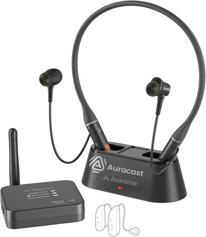 Avantree Aura Loop - سماعات أذن تلفزيونية لاسلكية من الجيل التالي مع Auracast وقاعدة شحن، 3 أوضاع EQ مع صوت واضح لكبار السن وضعاف السمع، تدعم اتصال Auracast واحد إلى عدة أشخاص in Kuwait