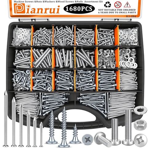 Dianrui Nails & Wood Screws Assortment Kit, 320 PCS #6#8 Philips Black Drywall Screws Set and High Hardness Hardware Small Nails for Picture Hanging/DIY Repair Project Length 1/2" to 2" in Saudi Arabia