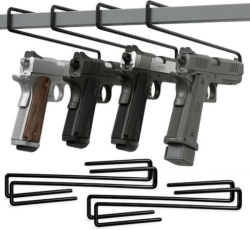SAFETY STORAGE Handgun Hanger - Made in USA - Original Pistol Organizer Hooks for Shelf, Rack, Cabinet or Display for 22 Caliber and Up - Vinyl Coated American Steel in Saudi Arabia