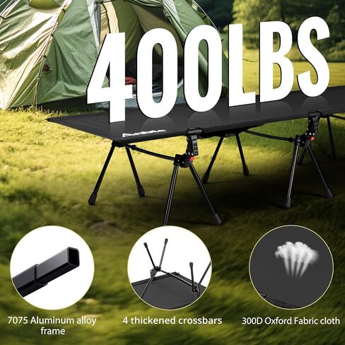 Anbte Height Adjustable Camping Cot with Storage Net & Bag, Support up to 400lbs Comfortable Portable Cots for Adult Folding Bed for Camping Hiking Travel Truck Beach Office Nap, Black in Saudi Arabia