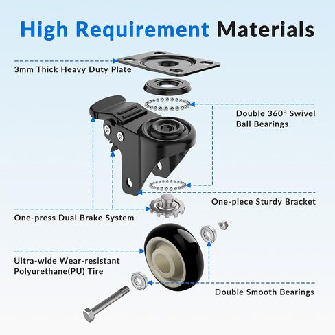 4 Inch Caster Wheels, Set of 4 Heavy Duty, Large Industrial Plate Casters with Dual Locking Brake, 2200lbs Load Capacity, Swivel Rolling Wheel for Cart, Furniture and Workbench in Saudi Arabia
