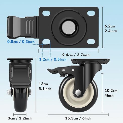 4 Inch Caster Wheels, Set of 4 Heavy Duty, Large Industrial Plate Casters with Dual Locking Brake, 2200lbs Load Capacity, Swivel Rolling Wheel for Cart, Furniture and Workbench in Saudi Arabia