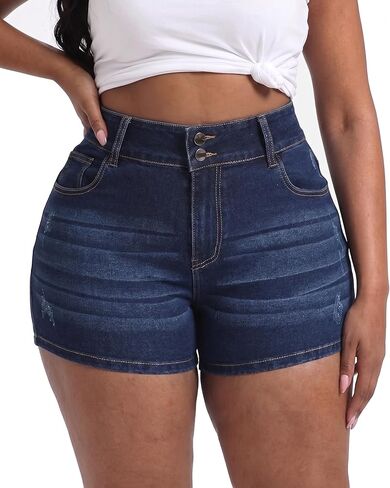 Plus Size Jean Shorts for Curvy Women Stretchy 3.5" Inseam Comfort High Waisted Denim Shorts in Kuwait
