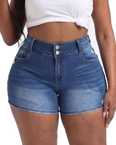 Plus Size Jean Shorts for Curvy Women Stretchy 3.5" Inseam Comfort High Waisted Denim Shorts in Kuwait