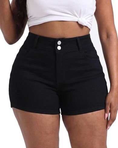 Plus Size Jean Shorts for Curvy Women Stretchy 3.5" Inseam Comfort High Waisted Denim Shorts in Kuwait