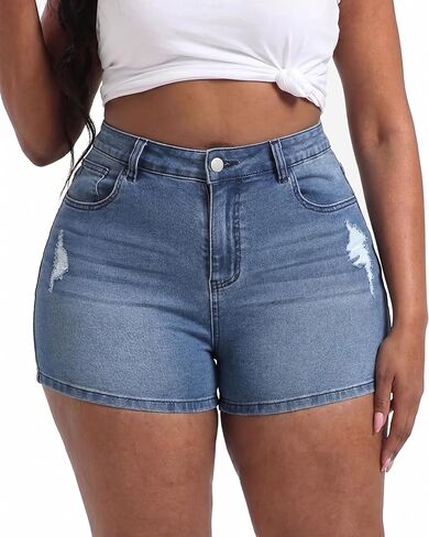 Plus Size Jean Shorts for Curvy Women Stretchy 3.5" Inseam Comfort High Waisted Denim Shorts in Kuwait