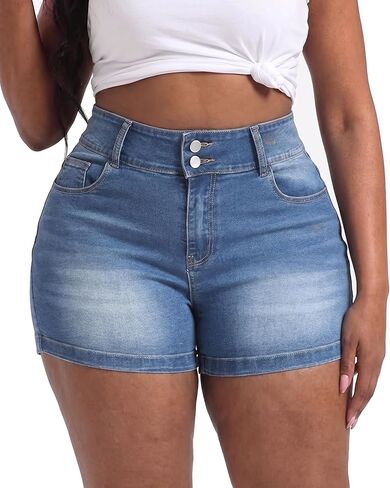 Plus Size Jean Shorts for Curvy Women Stretchy 3.5" Inseam Comfort High Waisted Denim Shorts in Kuwait