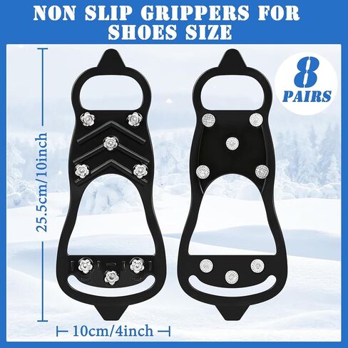 4 Pairs Non Slip Gripper Spike, Ice Traction Cleats Walk Traction Cleat Sturdy Ice Snow Grips for Shoes & Boots with 8 Steel Studs Crampons in Saudi Arabia
