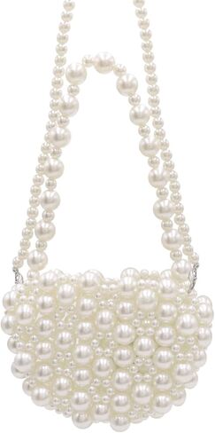 Girls Pearl Purse Small Pearl Beaded Shoulder Bag for Women Lady Beaded Clutch Evening Bag Wedding,Flap Message Bag in Saudi Arabia