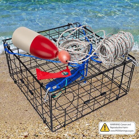 2 Packs Foldable Crab Trap 24", Pacific Heavy Duty Steel Crap Cage Kit with Harness, Crab Bait Bag, 100’ Sinking Line, Float Buoy for Dungeness, Easy Store & Carry Crabbing Kit in Saudi Arabia