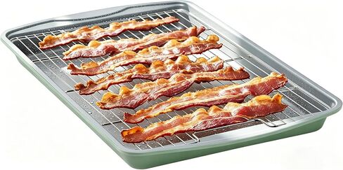 Nonstick Crisp Baking Tray With Wire Rack, Ceramic Coating Jelly Roll 15x10 Cookie Sheet Pan, Non-Toxic, PTFE & PFOA Free, Oven Safe 550°F, Dishwasher Safe, Aluminized Steel, Sunshine Cream in Saudi Arabia