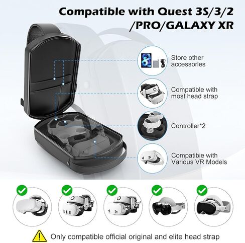 حقيبة حبال عصرية متوافقة مع Oculus Quest 2,3,3S/Vision Pro & 2/Elite Strap/BOBOVR S3 PRO/ Kiwi تصميم البطارية وجميع ملحقات وحدة التحكم لسماعات الواقع الافتراضي VR، حقيبة ظهر كتف كروس (أسود) in Kuwait