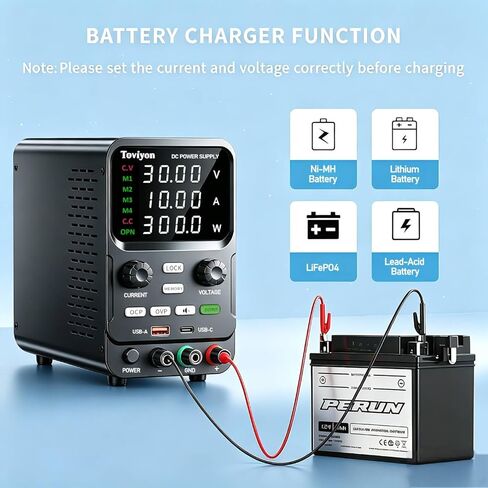 30V 10A DC Power Supply Variable, Adjustment Bench Power Supply with Encoder Knob, 4 Memory Presets, OCP/OVP Protection, USB-A and Type-C Fast Charge and Key Lock for Repair Lab DIY in Saudi Arabia