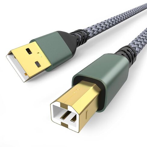 كابل طابعة Sinoacc USB A إلى USB B كابل طابعة ماسح ضوئي مجدول من النايلون عالي السرعة 480 ميجا بت في الثانية متوافق مع لوحة مفاتيح HP Canon Dell Epson Brother Piano DAC Midi - موصلات مطلية بالذهب، أسود، 10 أقدام in Kuwait