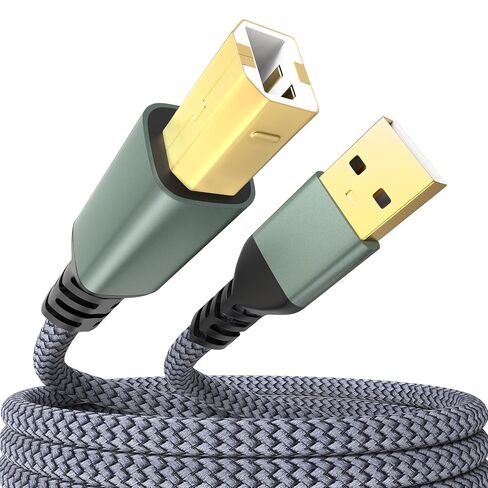 كابل طابعة Sinoacc USB A إلى USB B كابل طابعة ماسح ضوئي مجدول من النايلون عالي السرعة 480 ميجا بت في الثانية متوافق مع لوحة مفاتيح HP Canon Dell Epson Brother Piano DAC Midi - موصلات مطلية بالذهب، أسود، 10 أقدام in Kuwait