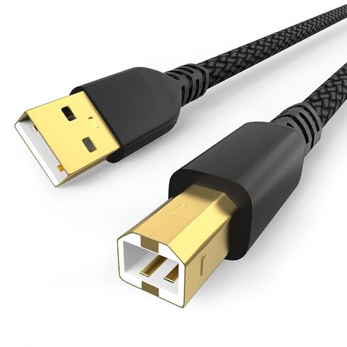 كابل طابعة Sinoacc USB A إلى USB B كابل طابعة ماسح ضوئي مجدول من النايلون عالي السرعة 480 ميجا بت في الثانية متوافق مع لوحة مفاتيح HP Canon Dell Epson Brother Piano DAC Midi - موصلات مطلية بالذهب، أسود، 10 أقدام in Kuwait