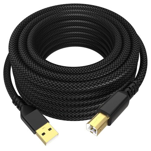 كابل طابعة Sinoacc USB A إلى USB B كابل طابعة ماسح ضوئي مجدول من النايلون عالي السرعة 480 ميجا بت في الثانية متوافق مع لوحة مفاتيح HP Canon Dell Epson Brother Piano DAC Midi - موصلات مطلية بالذهب، أسود، 10 أقدام in Kuwait