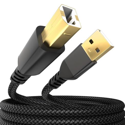 كابل طابعة Sinoacc USB A إلى USB B كابل طابعة ماسح ضوئي مجدول من النايلون عالي السرعة 480 ميجا بت في الثانية متوافق مع لوحة مفاتيح HP Canon Dell Epson Brother Piano DAC Midi - موصلات مطلية بالذهب، أسود، 10 أقدام in Kuwait