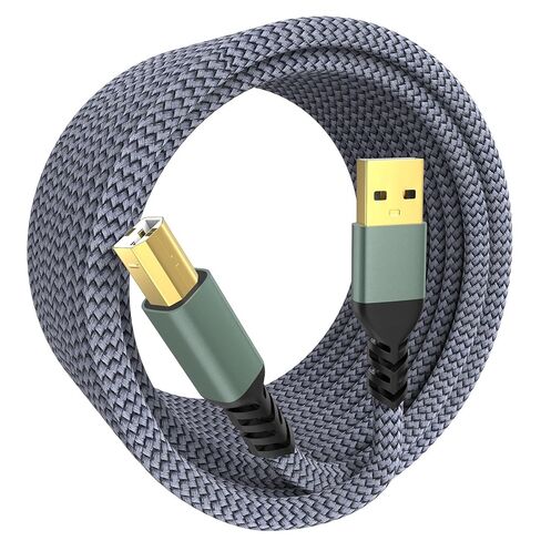 كابل طابعة Sinoacc USB A إلى USB B كابل طابعة ماسح ضوئي مجدول من النايلون عالي السرعة 480 ميجا بت في الثانية متوافق مع لوحة مفاتيح HP Canon Dell Epson Brother Piano DAC Midi - موصلات مطلية بالذهب، أسود، 10 أقدام in Kuwait