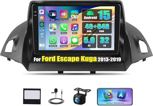 8 Core Qualcomm 4G+64G Android 15 Car Stereo for Ford Kuga Escape 2013-2019 with Wireless Carplay and Android Auto, 9 inch IPS Touchscreen Head Unit DSP Bluetooth 5.1 WiFi GPS SWC Backup Camera in Saudi Arabia